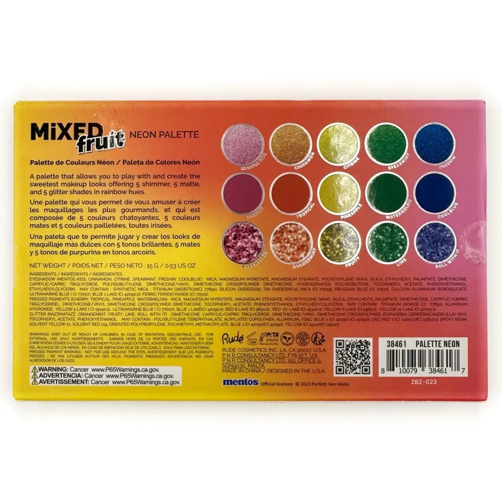 Rude Cosmetics Mentos Mixed Fruit Neon Eyeshadow Palette  Rainbow Shimmer Gift
